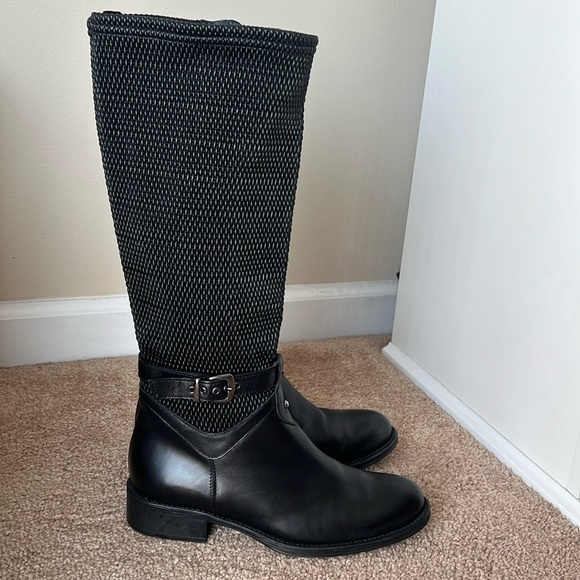 Aquatalia Black Leather Stretch Zip Up Riding Boots with Buckle - Picture 2 of 9